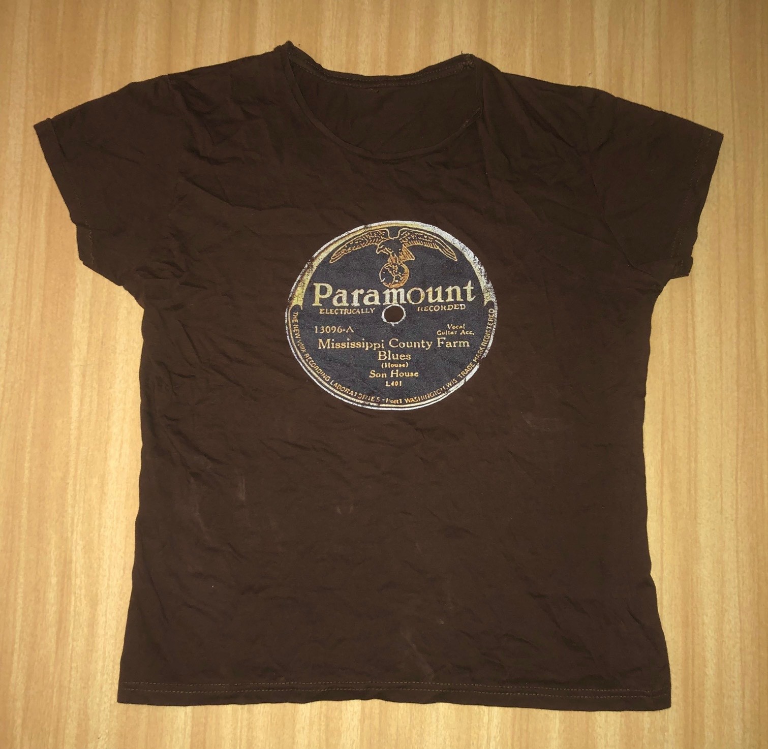 Vtg Y2K 1920s/30s SON HOUSE Paramount Blues Records Logo Brown T-Shirt