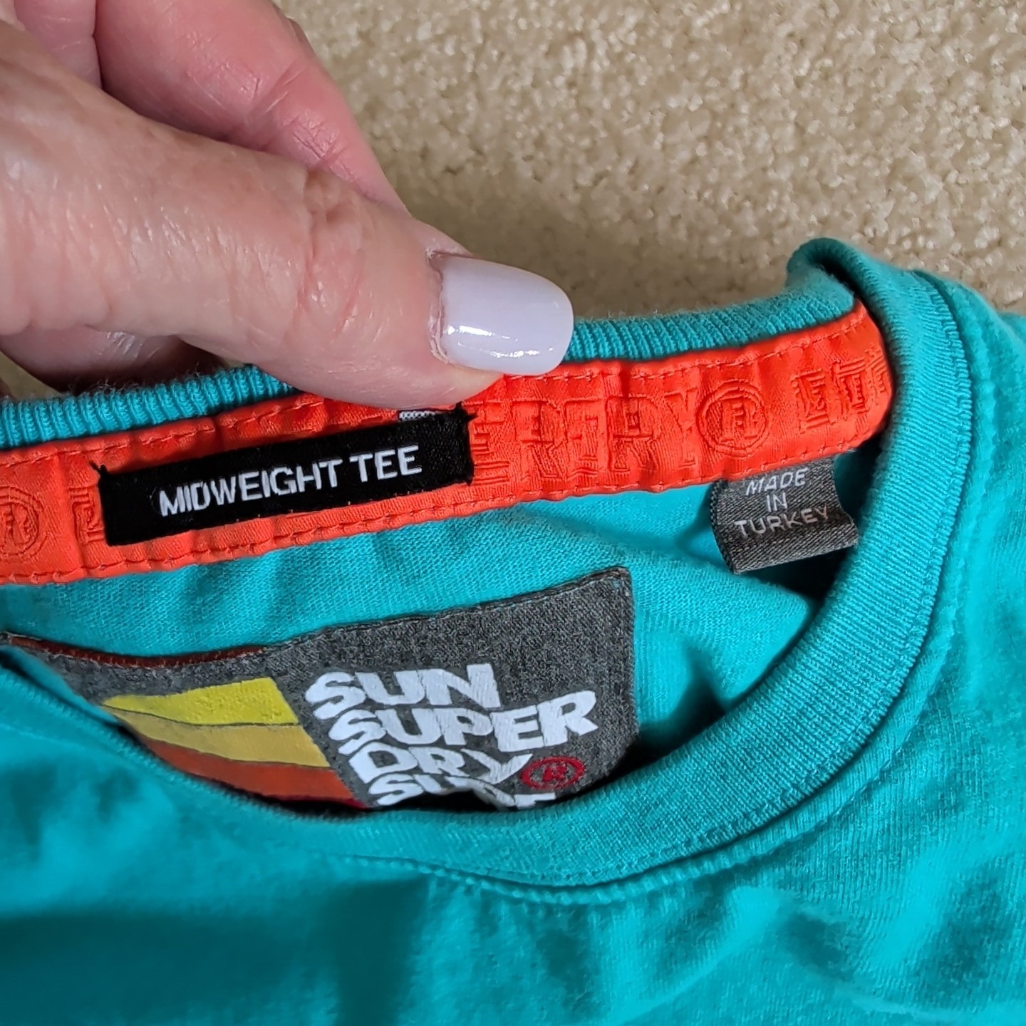 Superdry Y2K Shirt Adult Large Turquoise Retro Surf Skater Graphic Tee Japanese*