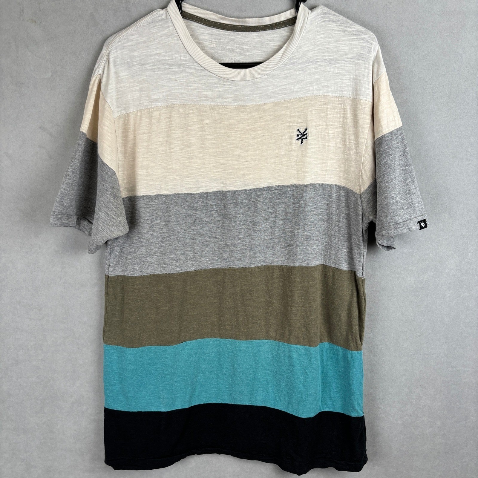 VTG Zoo York Mens Striped Slub Knit T-Shirt Multi Color Crew Neck Streetwear L