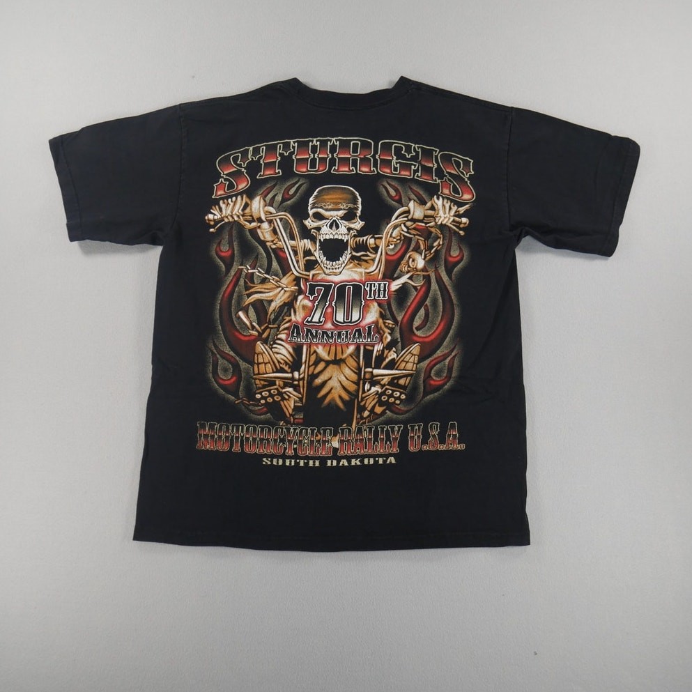 Sturgis 70th Anniversary Black Skeleton Biker Huge Graphic Back Hit Mens Size L