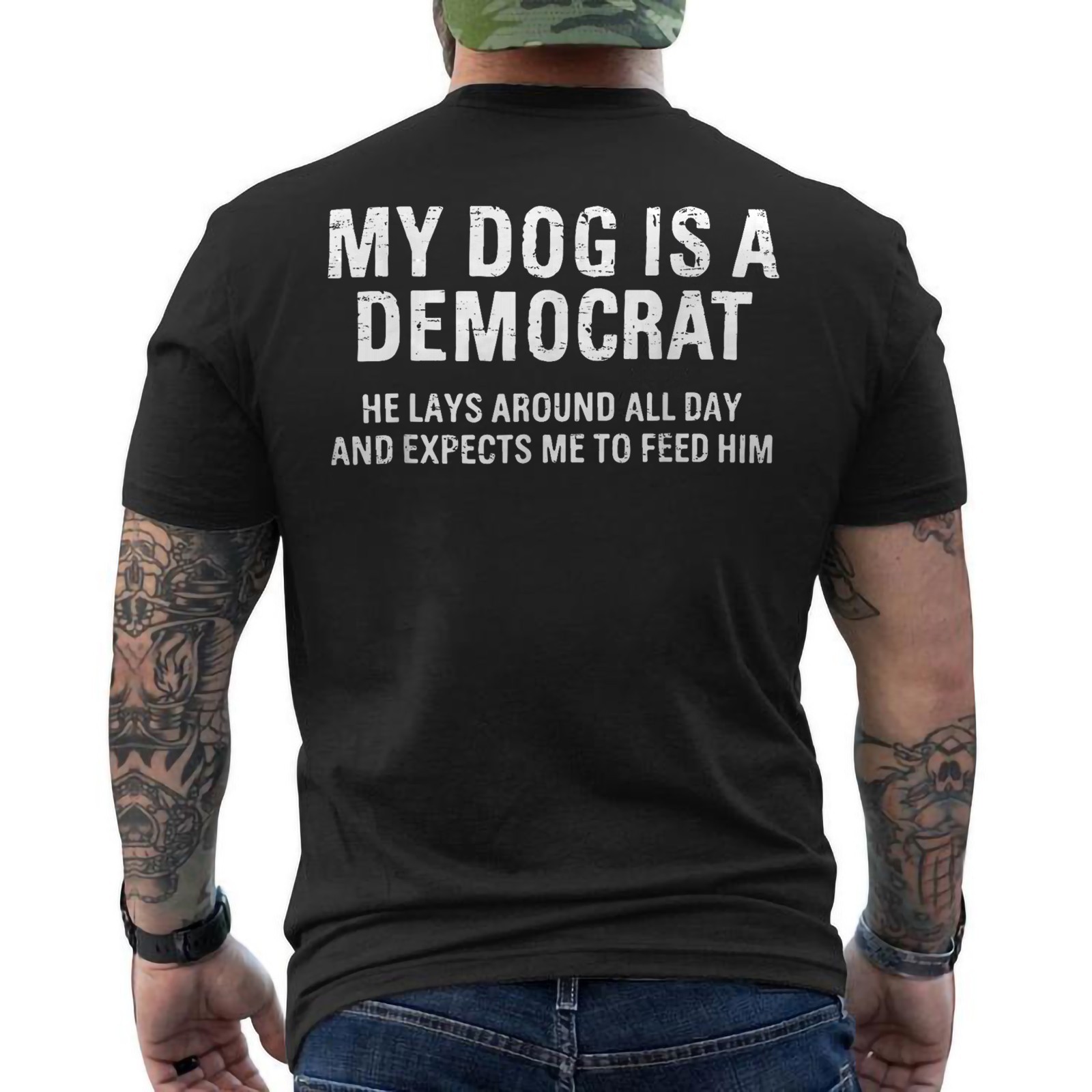 Funny Retro My Dog is A Democrat He Lays Around All Day ON BACK T-Shirt