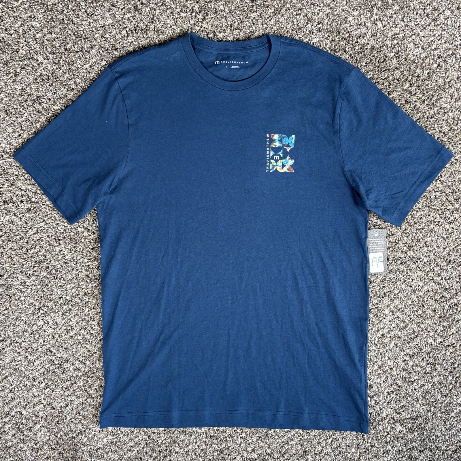 Travis Mathew T-Shirt Men Large L Blue Return Ticket Graphic Golf Soft NWT