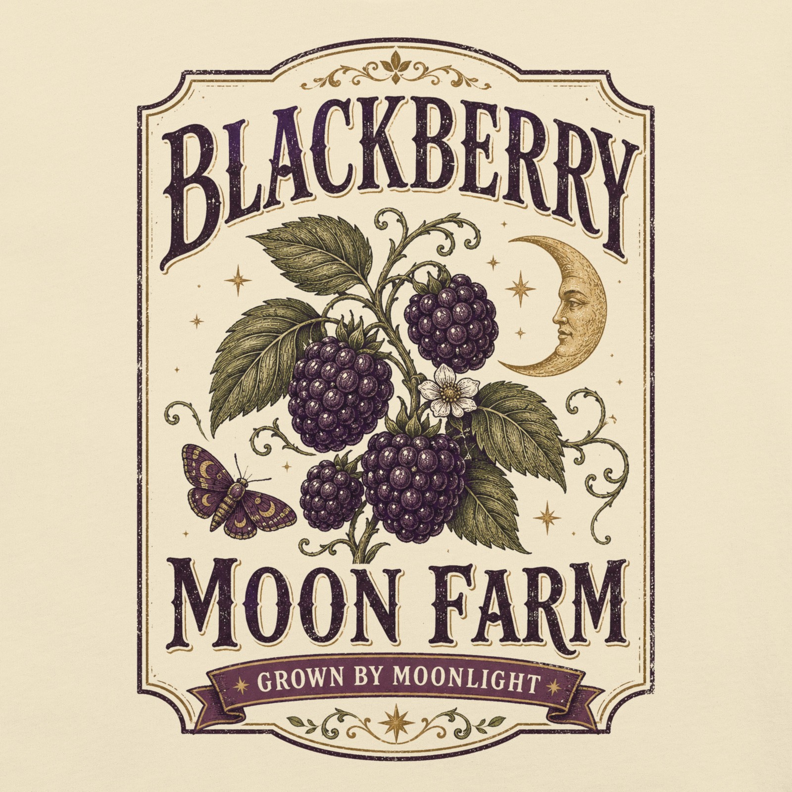 Blackberry Moon Farm Fruit Label T Shirt Cottagecore Witchy Soft Retro Tee XS-4X