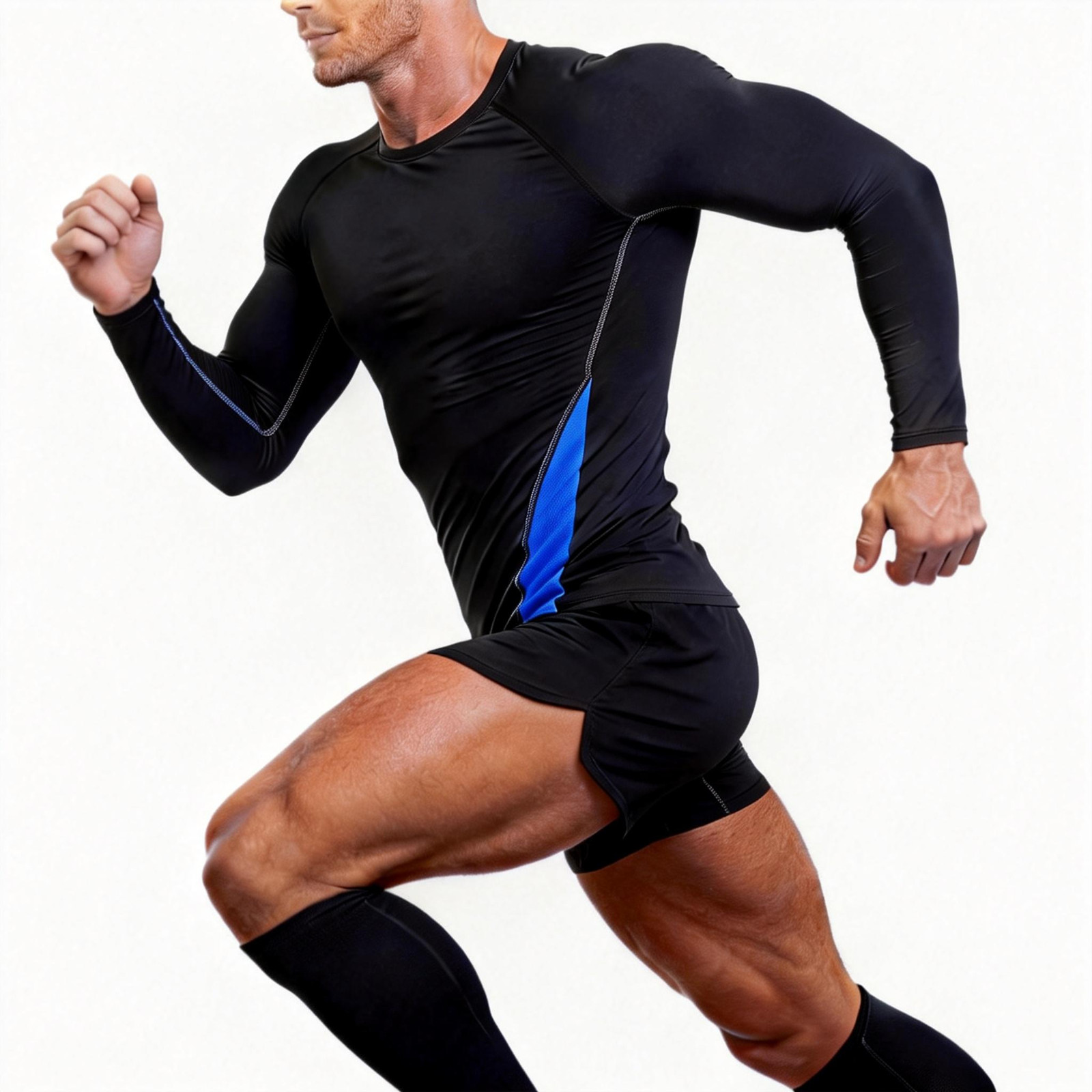 Athletic Long Sleeve Compression Shirts Dry Fit Sports Gym Shirts Outdoor Blue