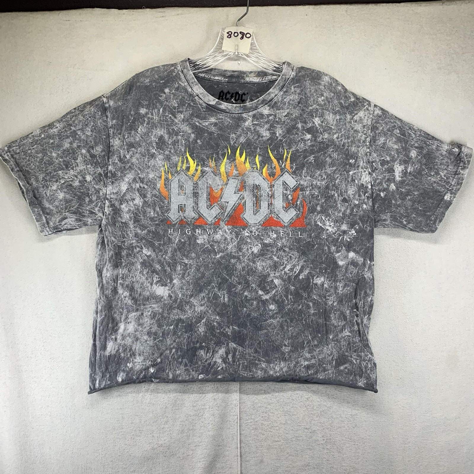 AC/DC Summer Crop Top Highway To Hell Tie Die Gray Shirt Medium Rock N Roll Tour