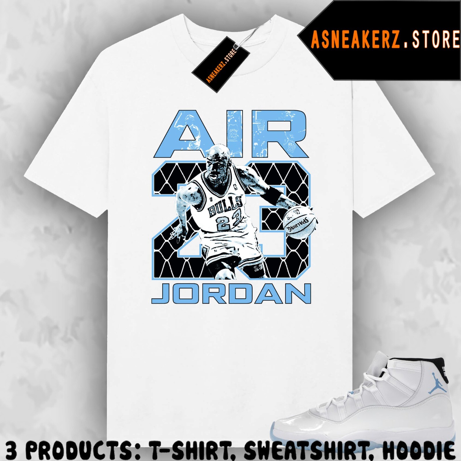 Tee Shirt Matching AJ 11 Columbia Legend Blue To Match Sneaker Vintage Air MJ 23