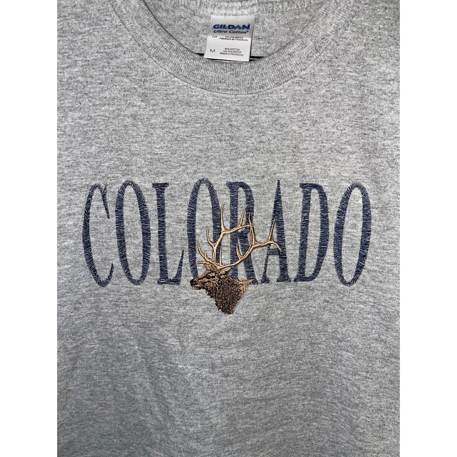 Y2K CO Colorado Elk Embroidery Gray Nature Shirt Tee 2000s M Medium