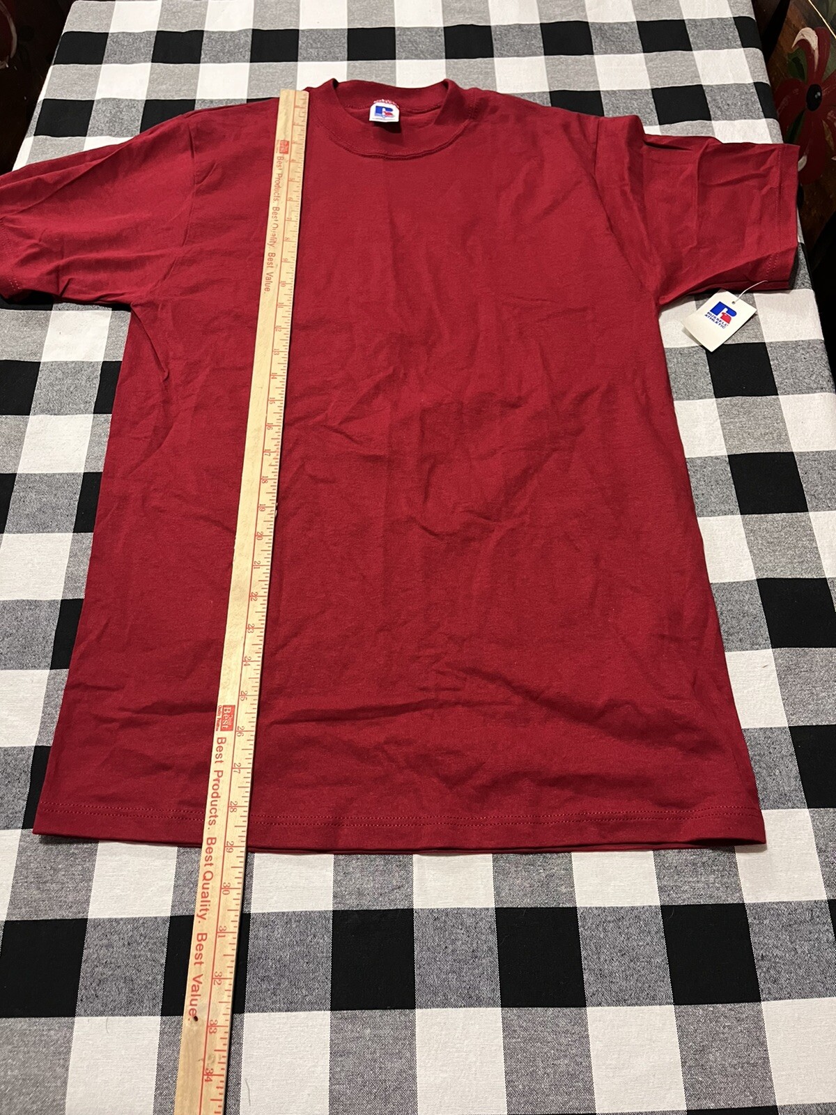 Russell Athletic Maroon Blank T-Shirt Size M USA Made Burgundy