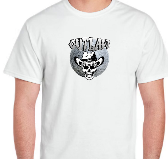 Outlaw Skull Cowboy Hat Silver Moon White T-Shirt XL Soft Style Tee