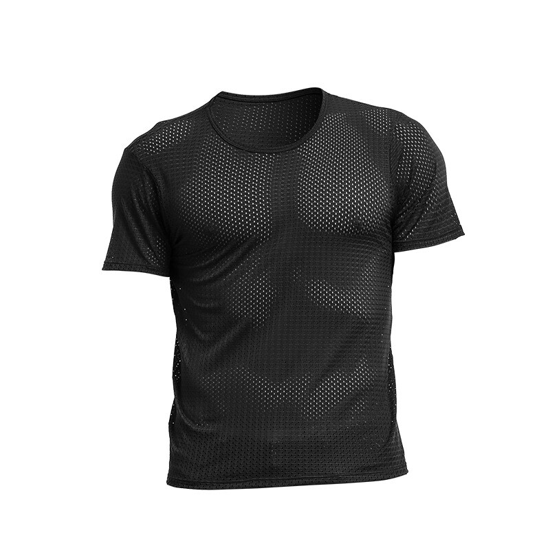 Men’s Short Sleeve Ice Silk Top Tee T-Shirt Mesh Tagless V-Neck Breathable