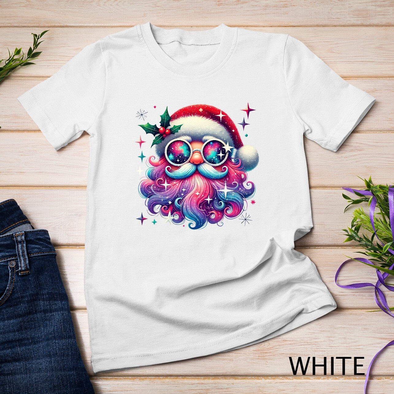 Colorful Santa Claus Rainbow Beard #1 Funny Christmas Shirt Unisex T-shirt