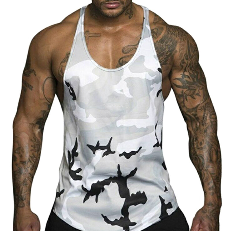 Mens Camo Stringer Sleeveless Tank Tops Gym Sports Workout Fitness Vest T-Shirts