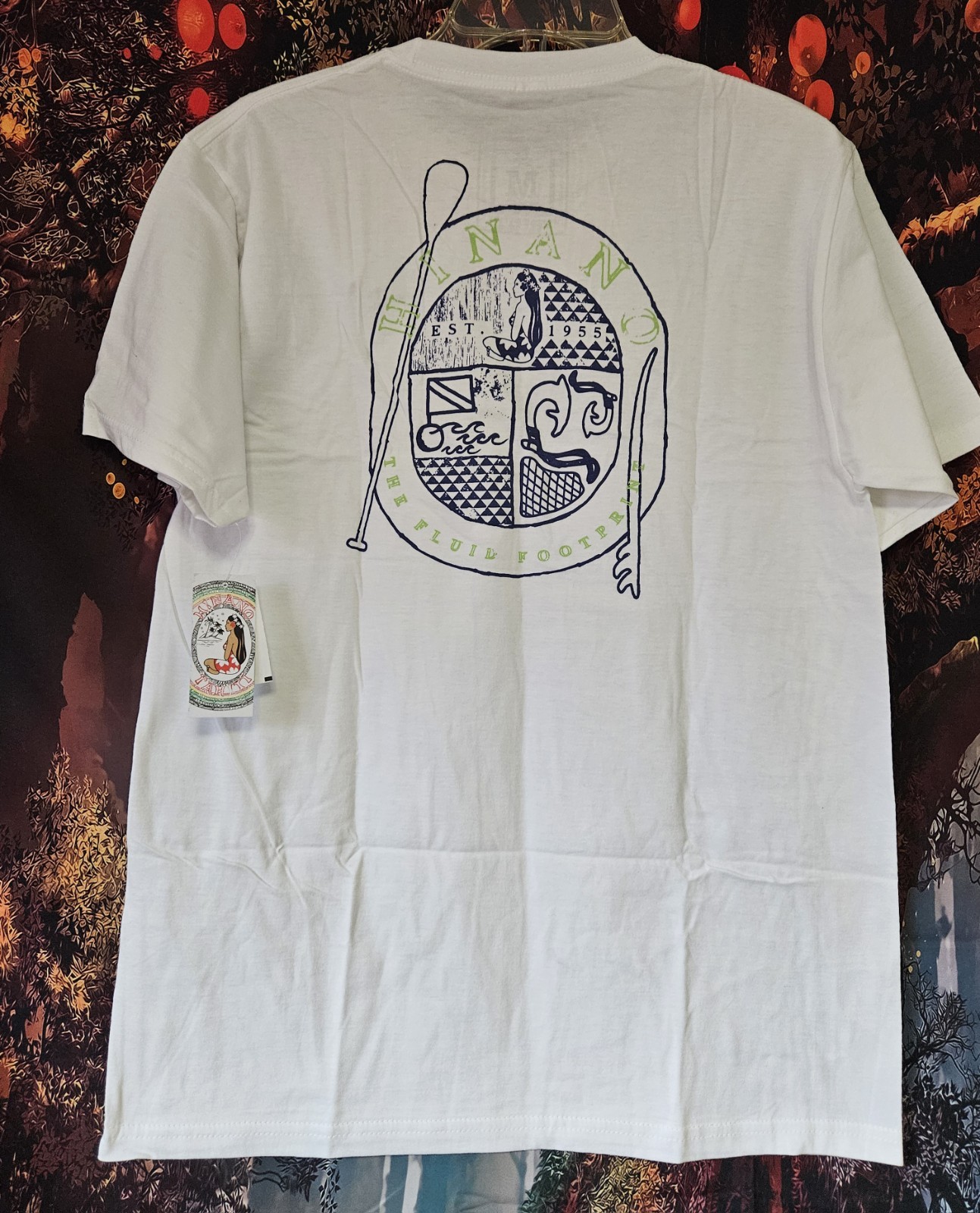 Hinano Men’s White Hawaiian Beach Graphic Logo Crew Neck Short Sleeve T-Shirt M