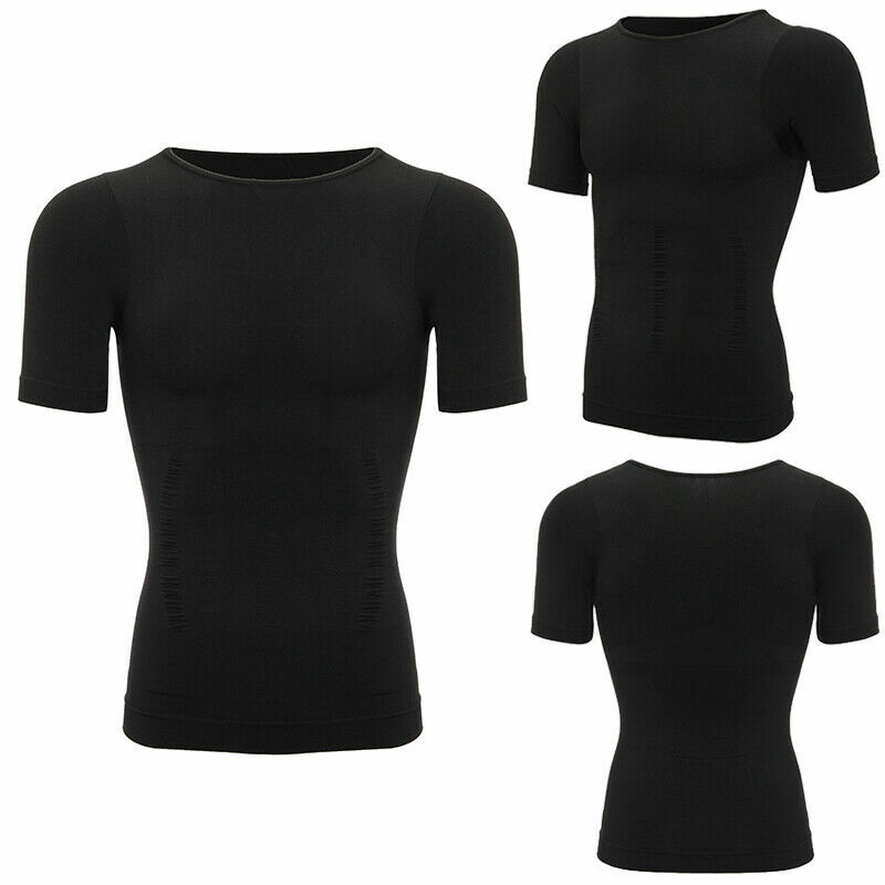 Men Toning T-Shirt Slimming Body Shaper Tee Belly Control Compression Undershirt