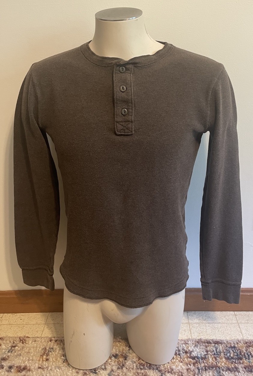 Sonoma Men’s Small Brown Long Sleeve Henley Shirt Waffle Knit Thermal Casual