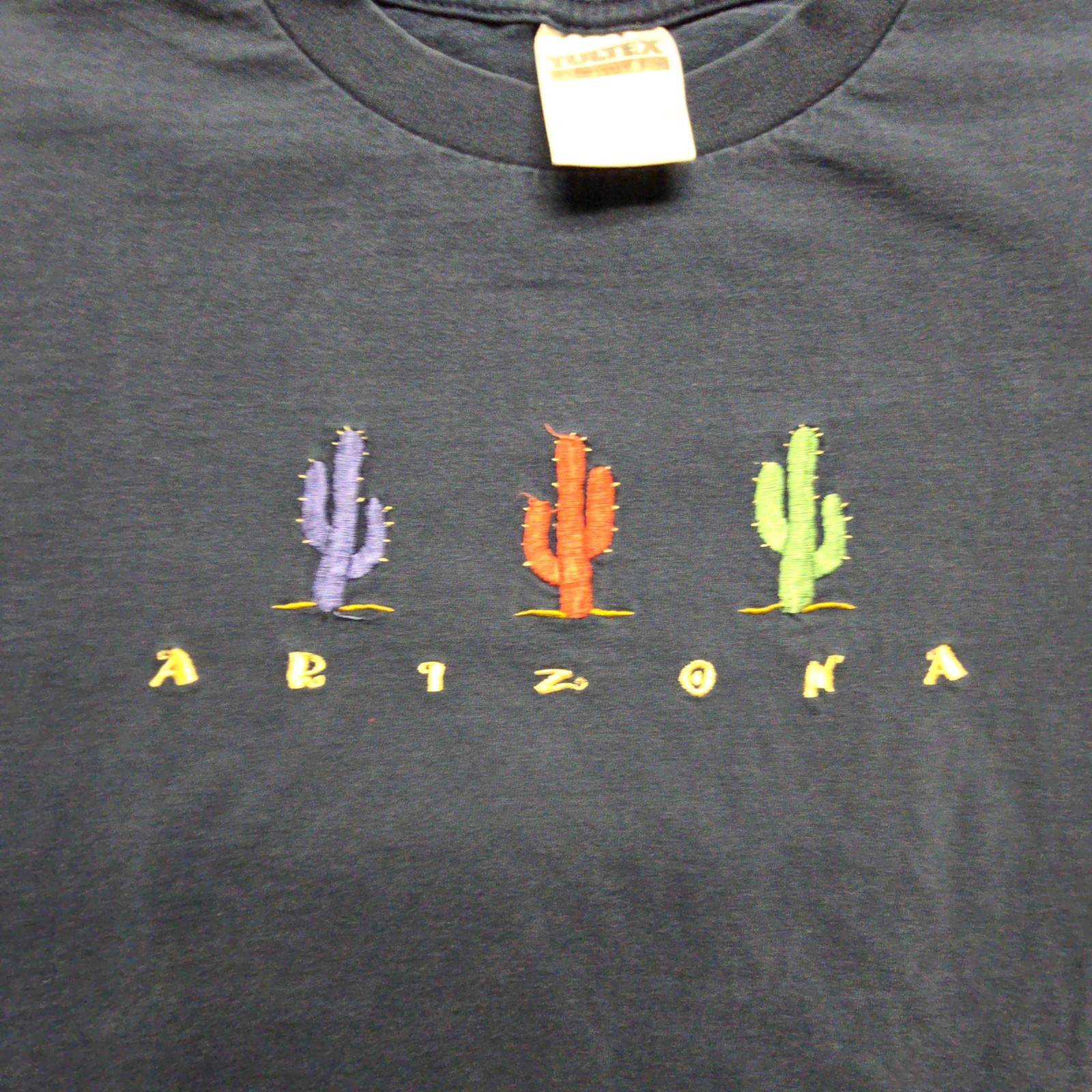 Vintage Arizona Cactus Graphic Tee Navy Blue Mens L Shirt Embroidered T-shirt
