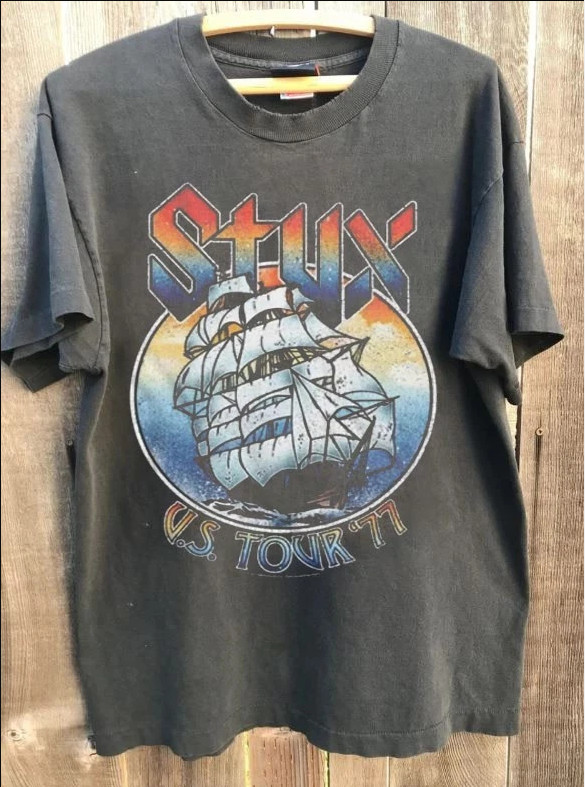 Styx Band Concert – US Tour 1977 Graphic Charcoal Unisex T shirt Vtg