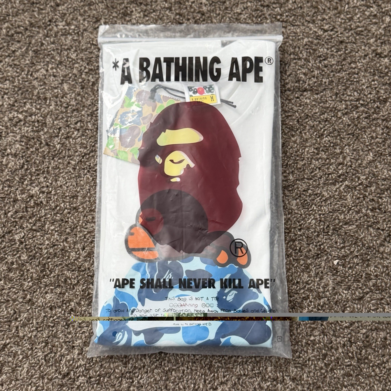 A Bathing Ape BAPE Baby Milo Men’s M White/Blue Logo Graphic Tee Shirt
