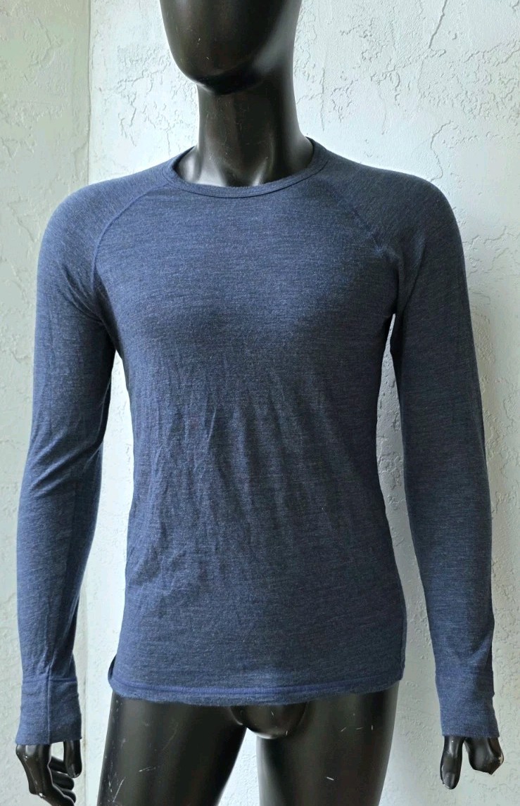 Mack Weldon Heather Blue Raglan Top Merino Wool Cashmere Blend Base Layer Medium