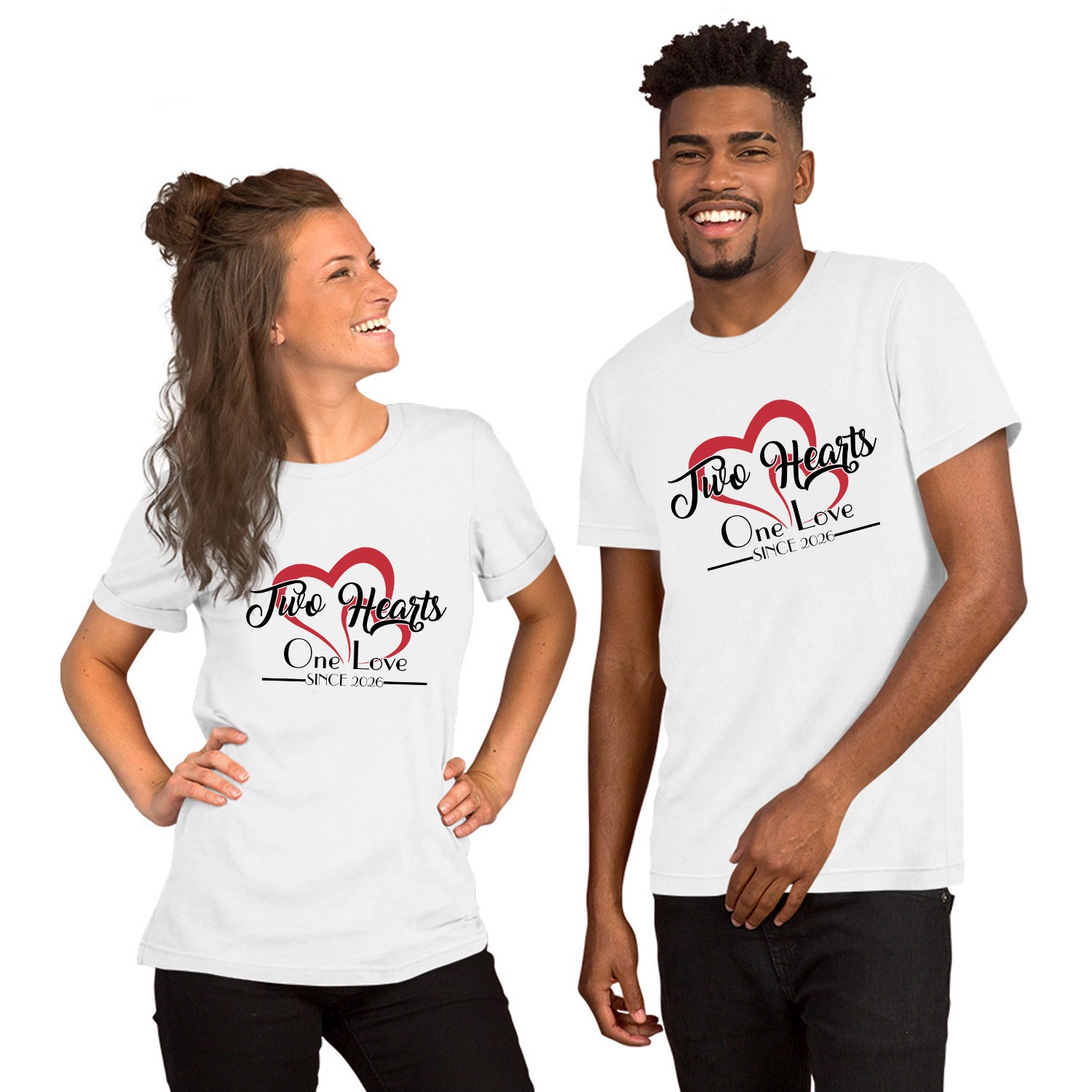 Two Hearts One Love Since 2026 Anniversary Gift For Couple Tshirt Men Women