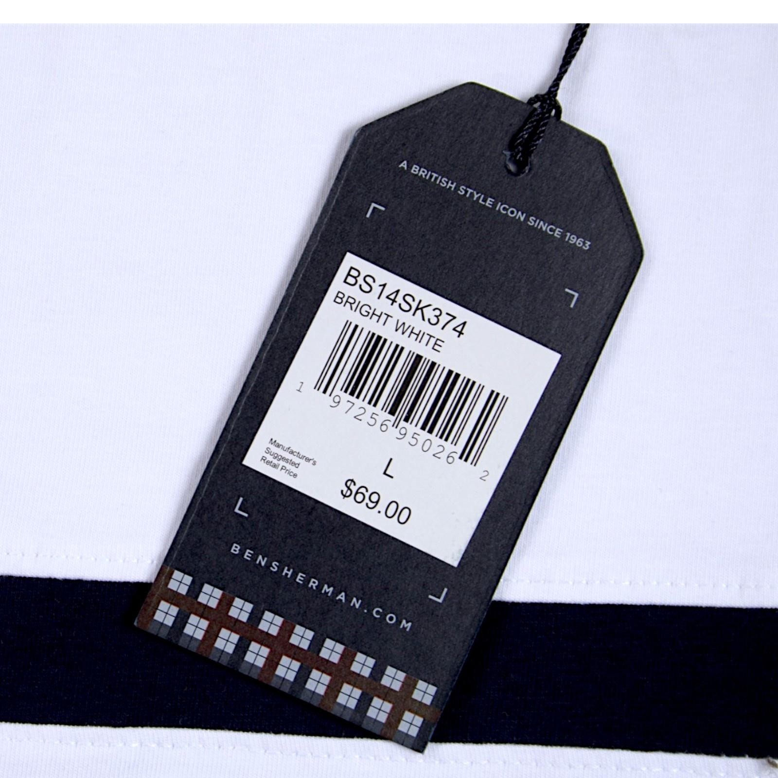 Ben Sherman Shirt Mens L White Stripe Crewneck Cotton Stretch Tee $69 NEW