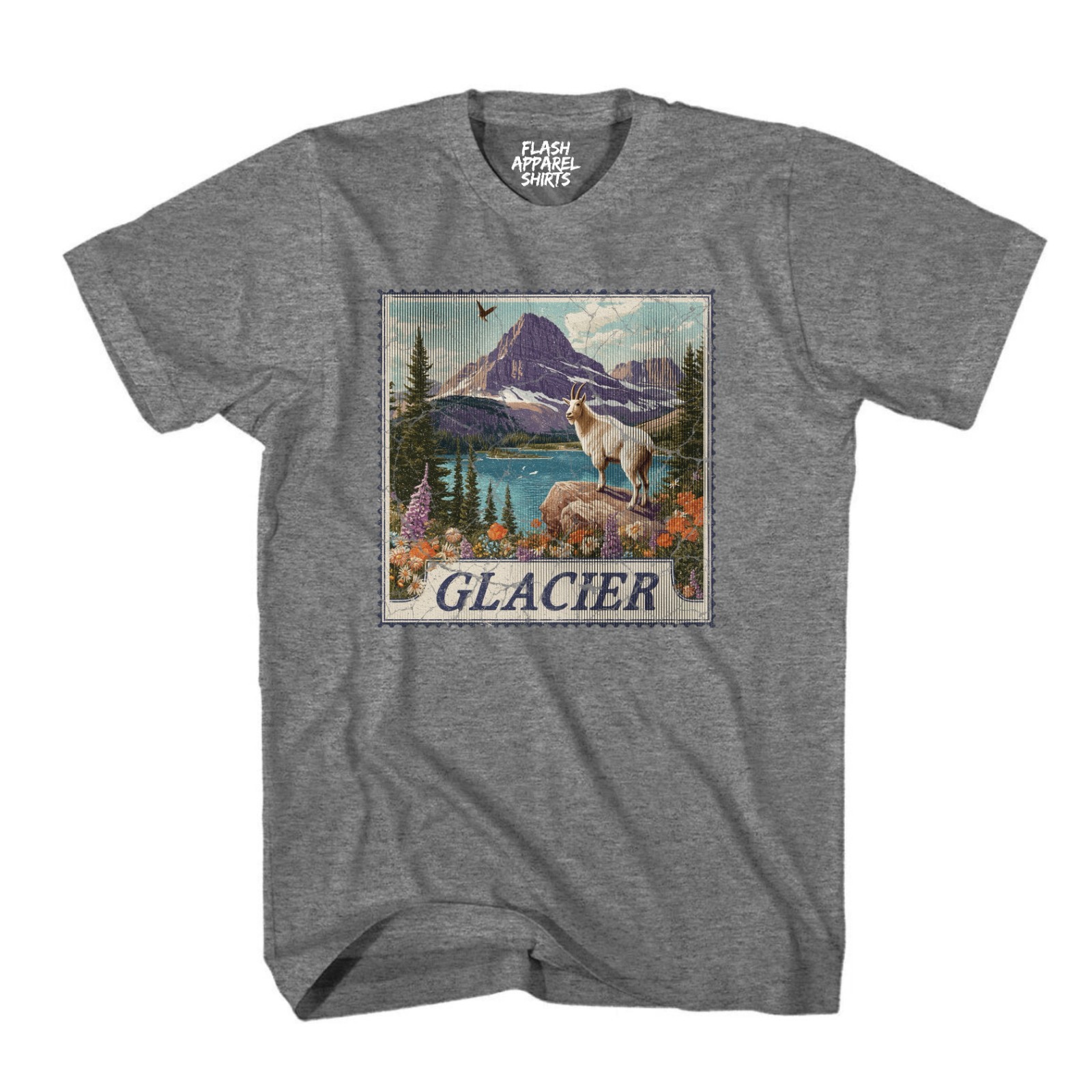 Glacier National Park Shirt Montana Stamp T Shirt Camping Hiking Wildlife Nature