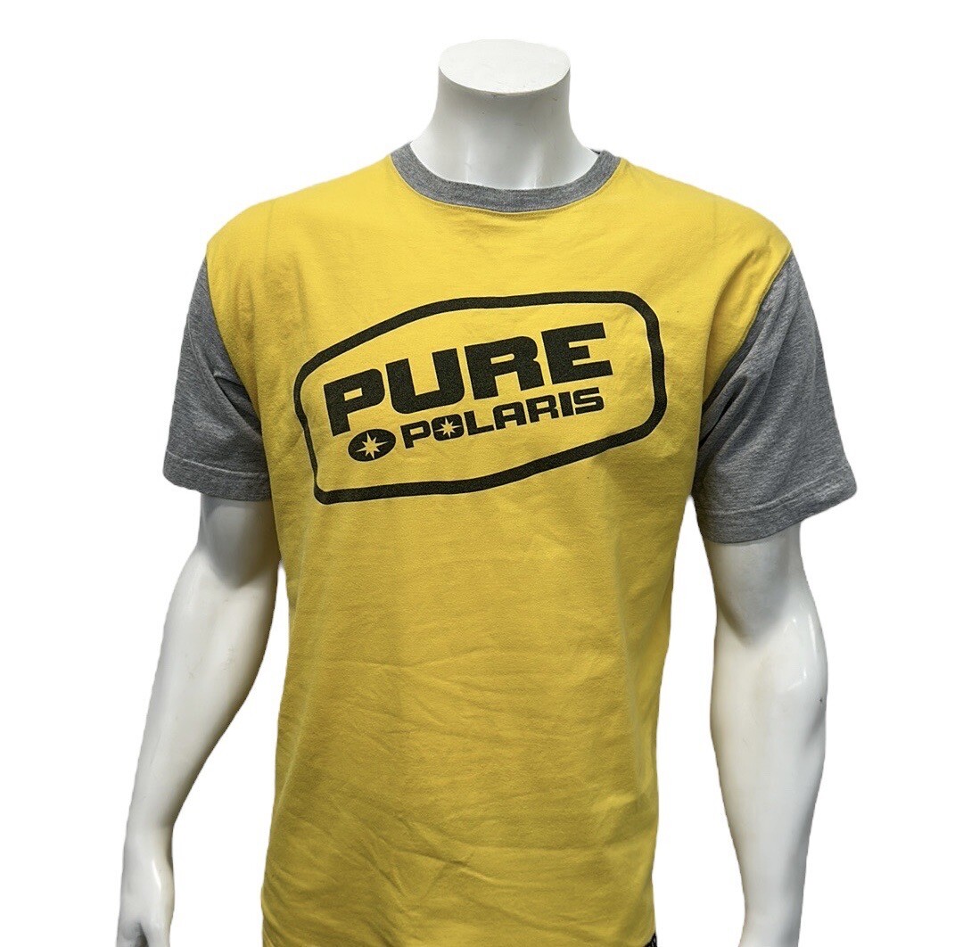 Vintage Authentic Pure Polaris Team Wear Yellow Gray Raglan Short Sleeve Shirt L