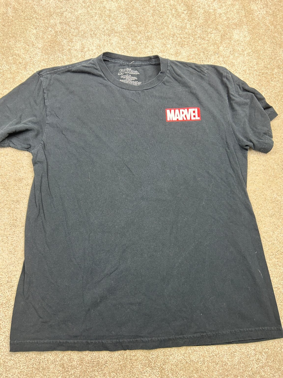 Marvel Spider-Man Men’s Black L T-Shirt Graphic Print 100% Cotton Crew Neck Tee