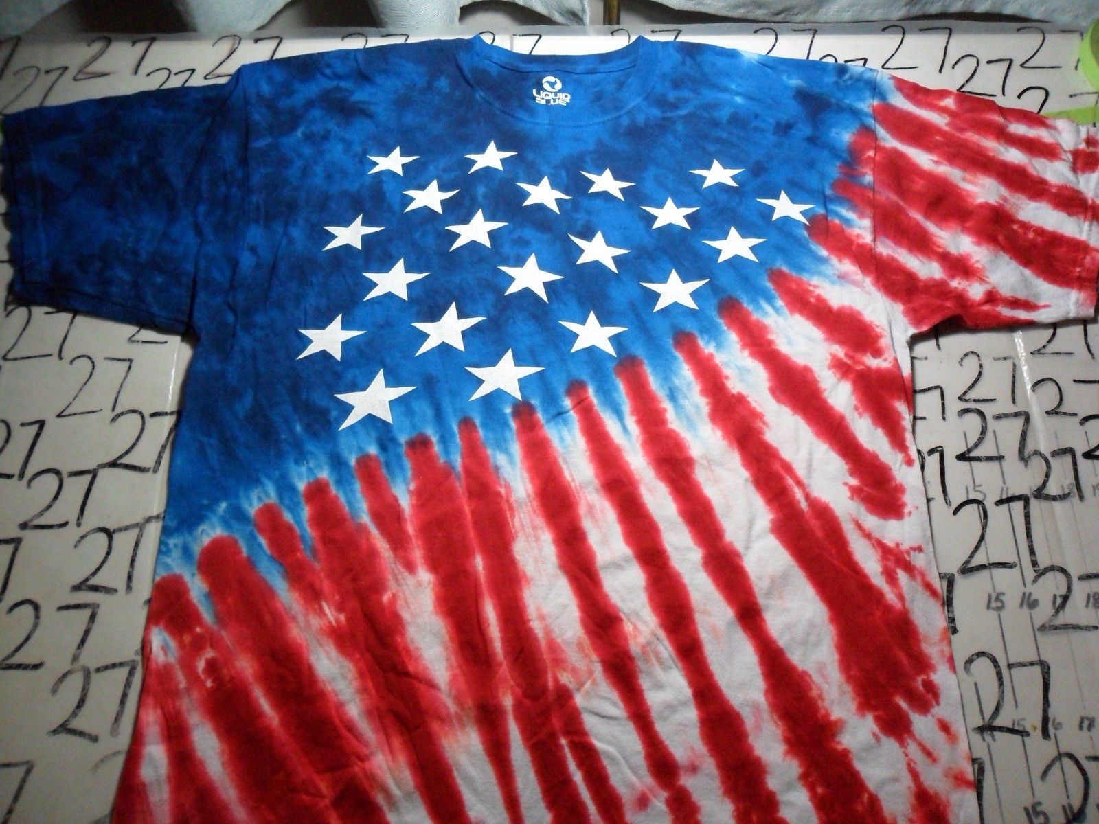 2XL USA Red White And Blue Tye Dye Liquid Blue Brand Shirt