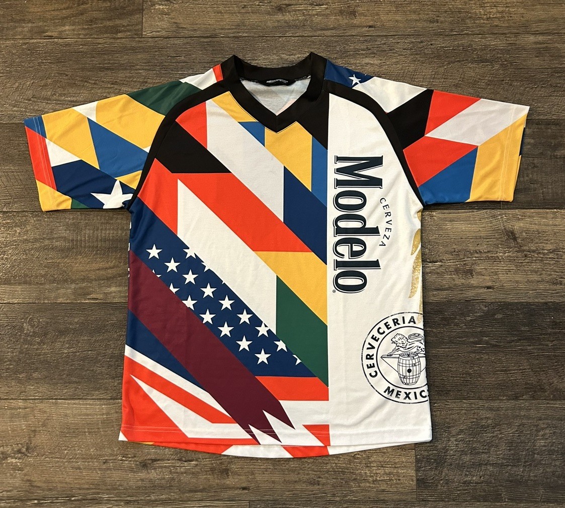 Y2K Modelo Cerveza Beer Racing Jersey Men’s XL Flags All Over Print Graphic