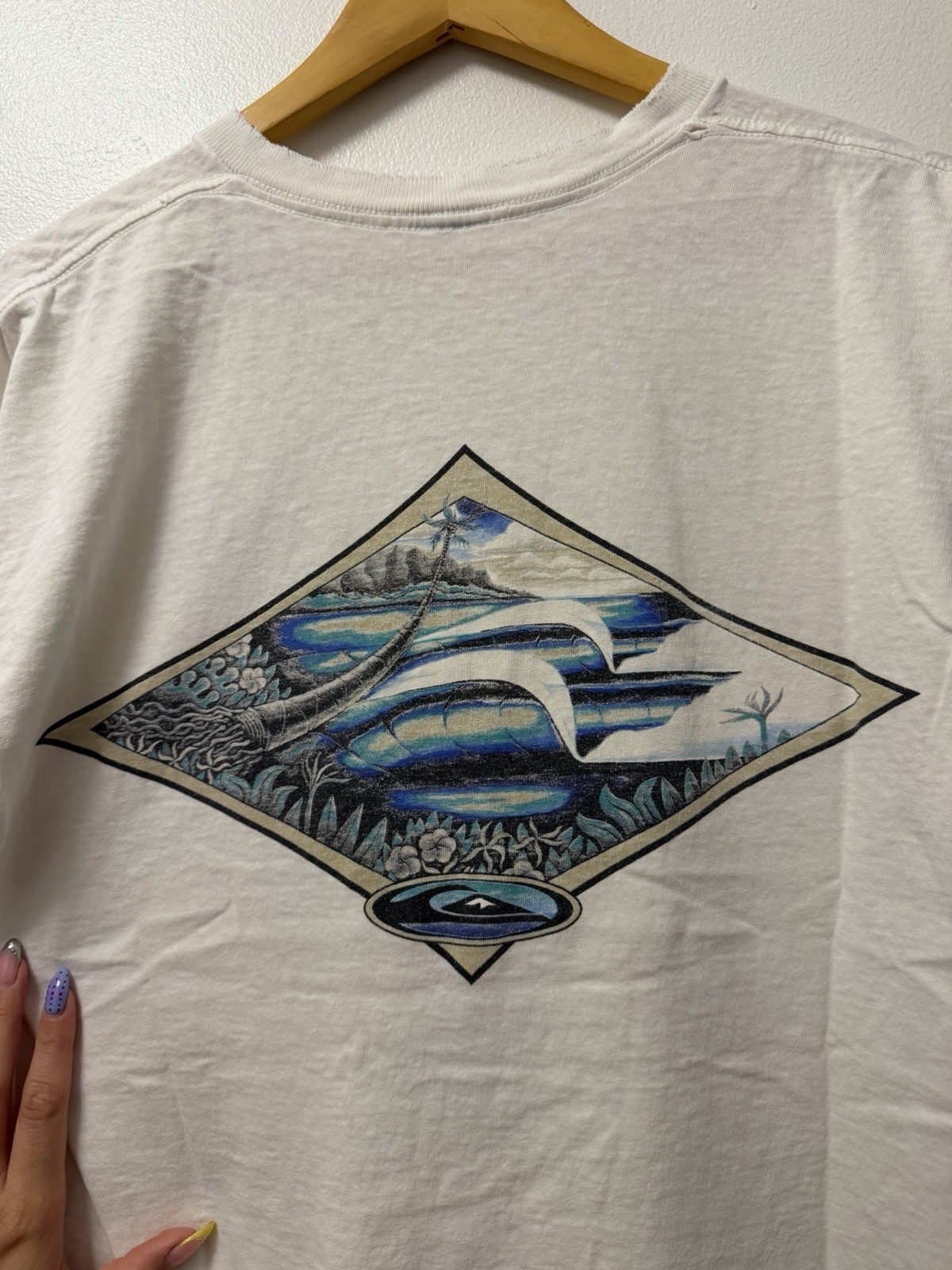 Vintage Quicksilver Double Sided White T-Shirt Mens Medium Distressed Grunge Y2K