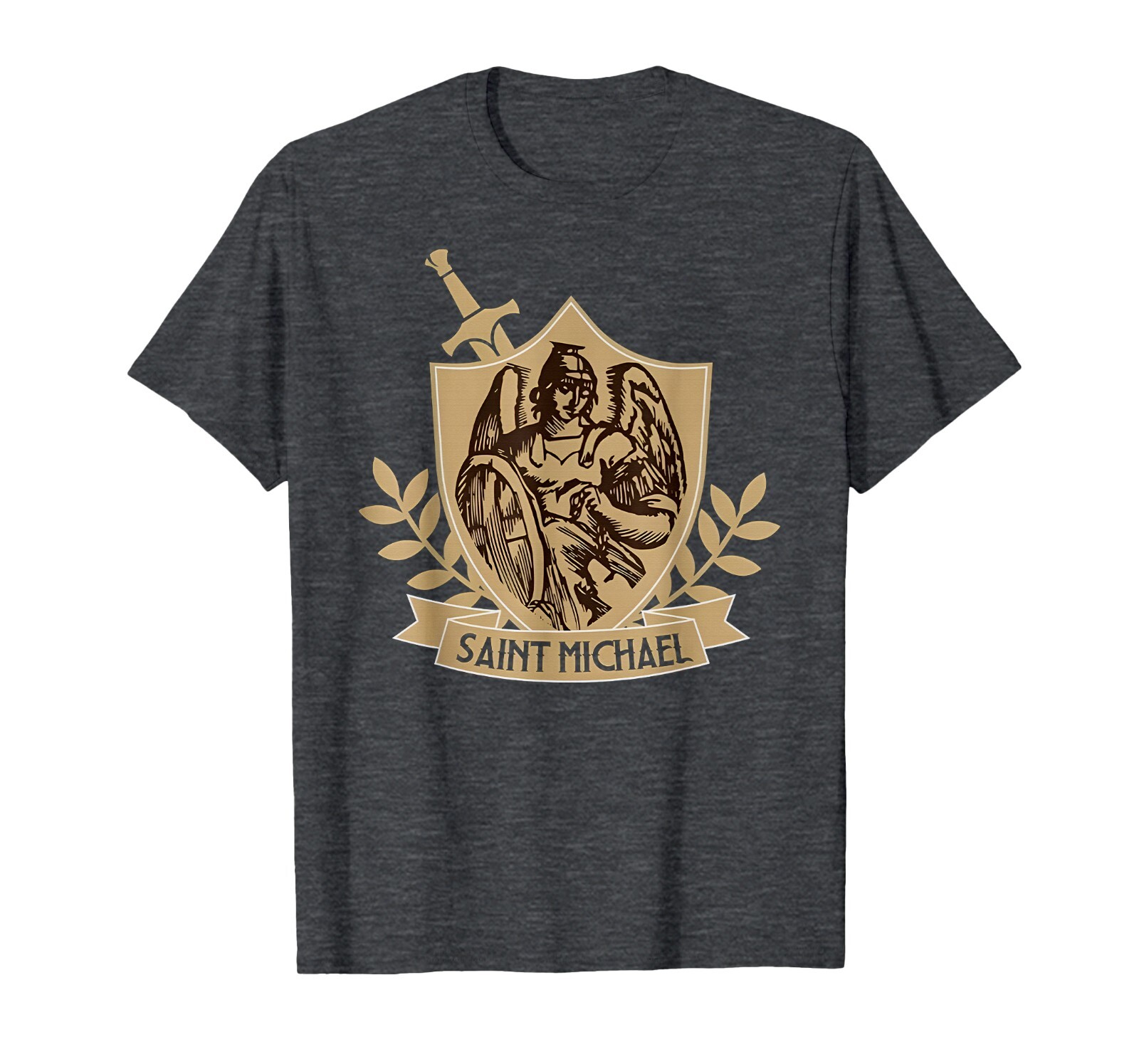 NEW! St. Saint Michael Catholic Shield MANY COLOR OPTIONS T-Shirt – MADE IN USA