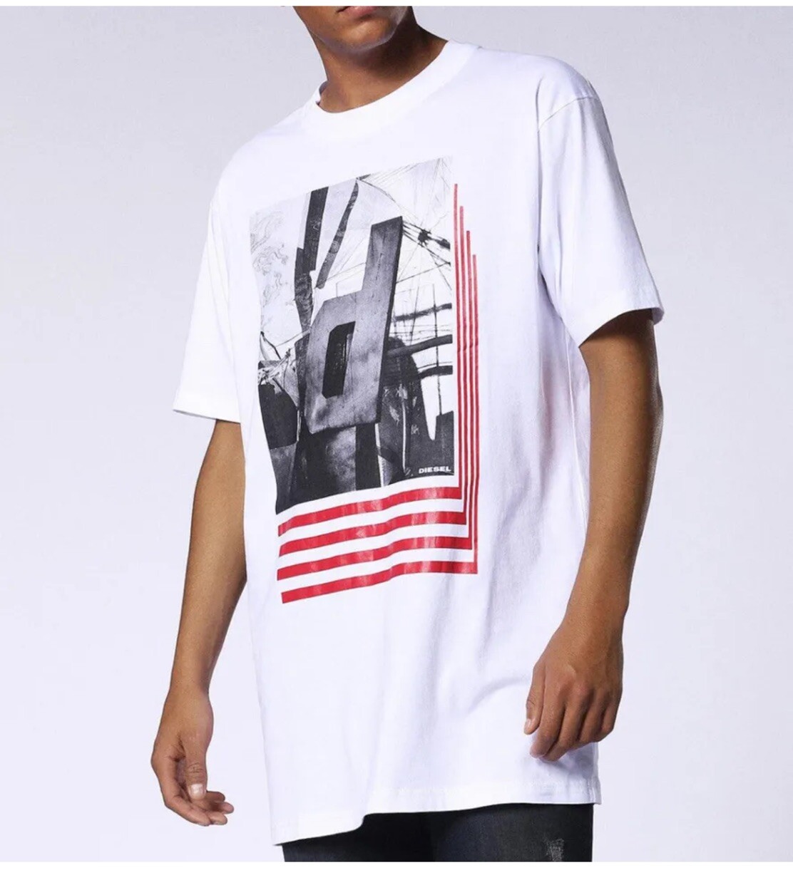 $58 Diesel Men’s T-Lucas AA T-Shirt Long Fit White Short Sleeves Size L