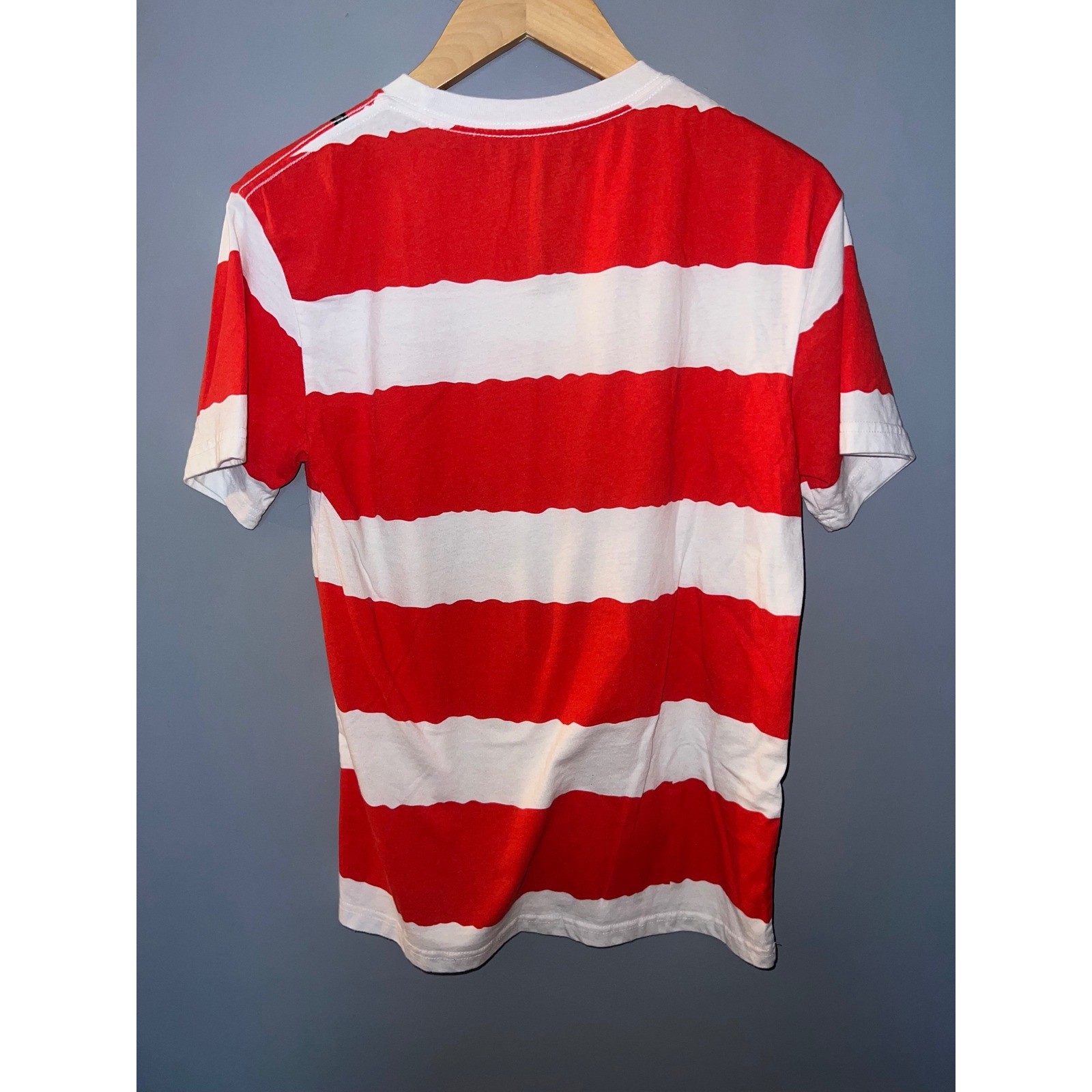 Wheres Waldo Mens Small Red White Striped Binocular Graphic T-Shirt Costume Tee