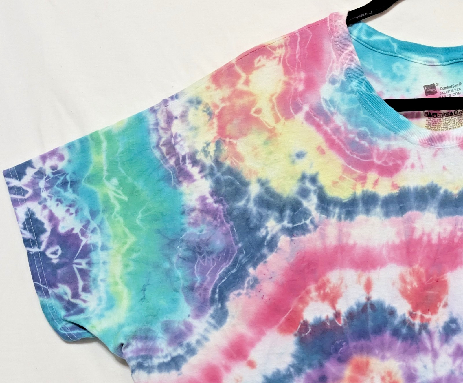 Handmade Tie Dye Geode Pattern Red Pink Purple Yellow 3XL Shirt 25″ W X 31″ L