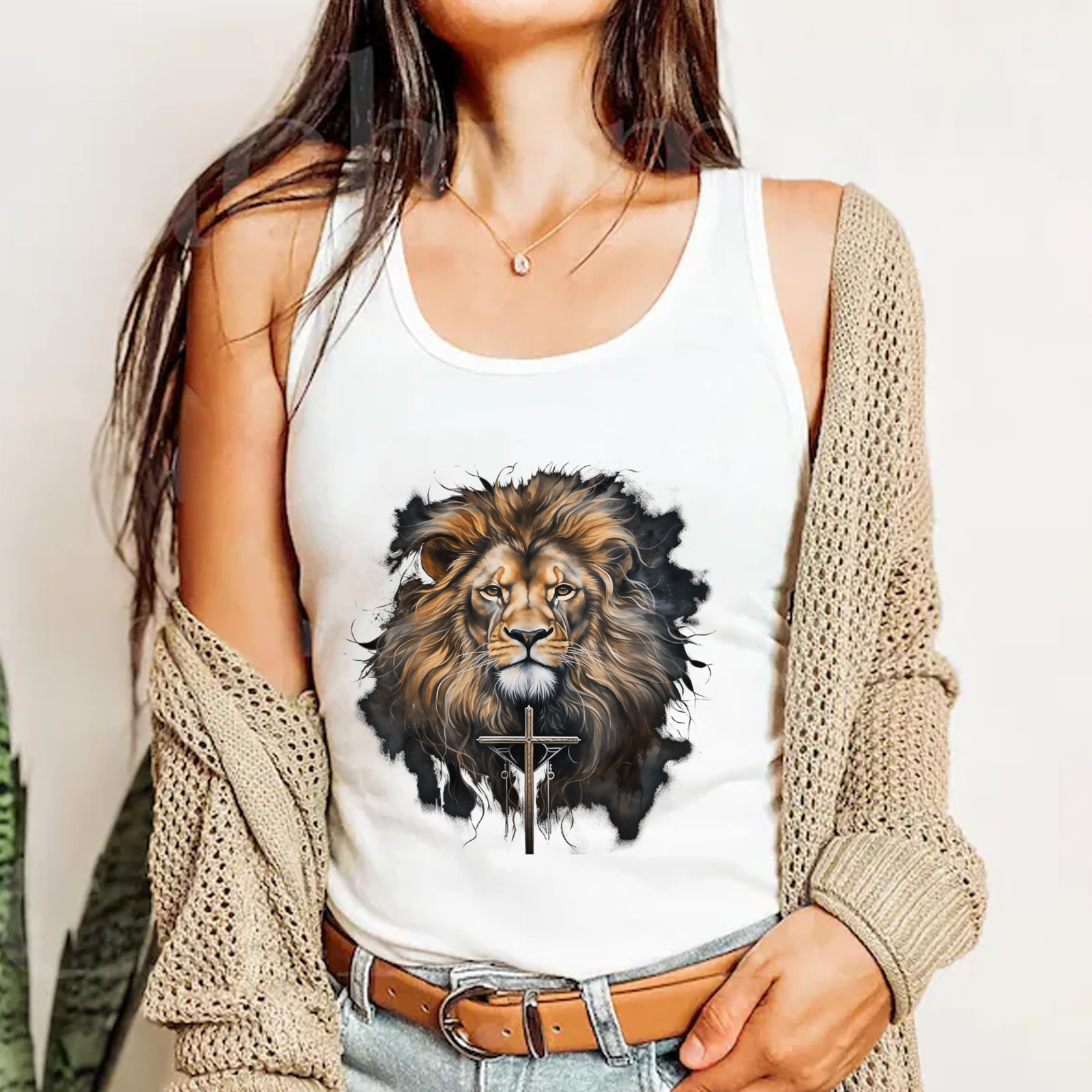 Christian Cross Lion of Judah Religious Faith Jesus Pastor Tank Top