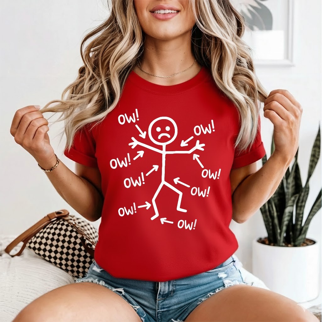 Ow Ow Ow Stick Character Figure Humor Chronic Pain Awareness T-Shirt