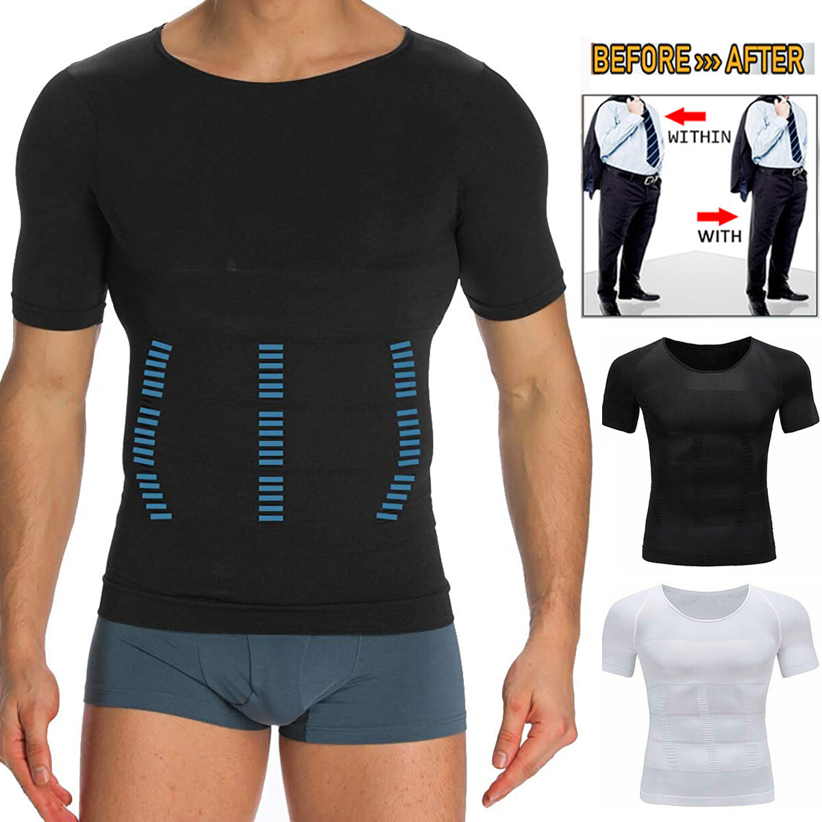 Men’s Compression Shirt Tops Slimming Tummy Control Body Shaper Abs Abdomen Vest