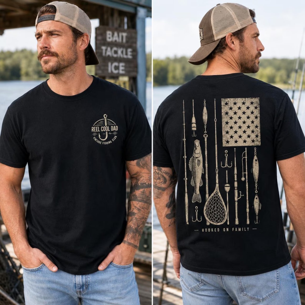 Fishing Dad Graphic 2 Sides Unisex T-Shirt, Reel Cool Dad T-Shirt, Fishing Tee