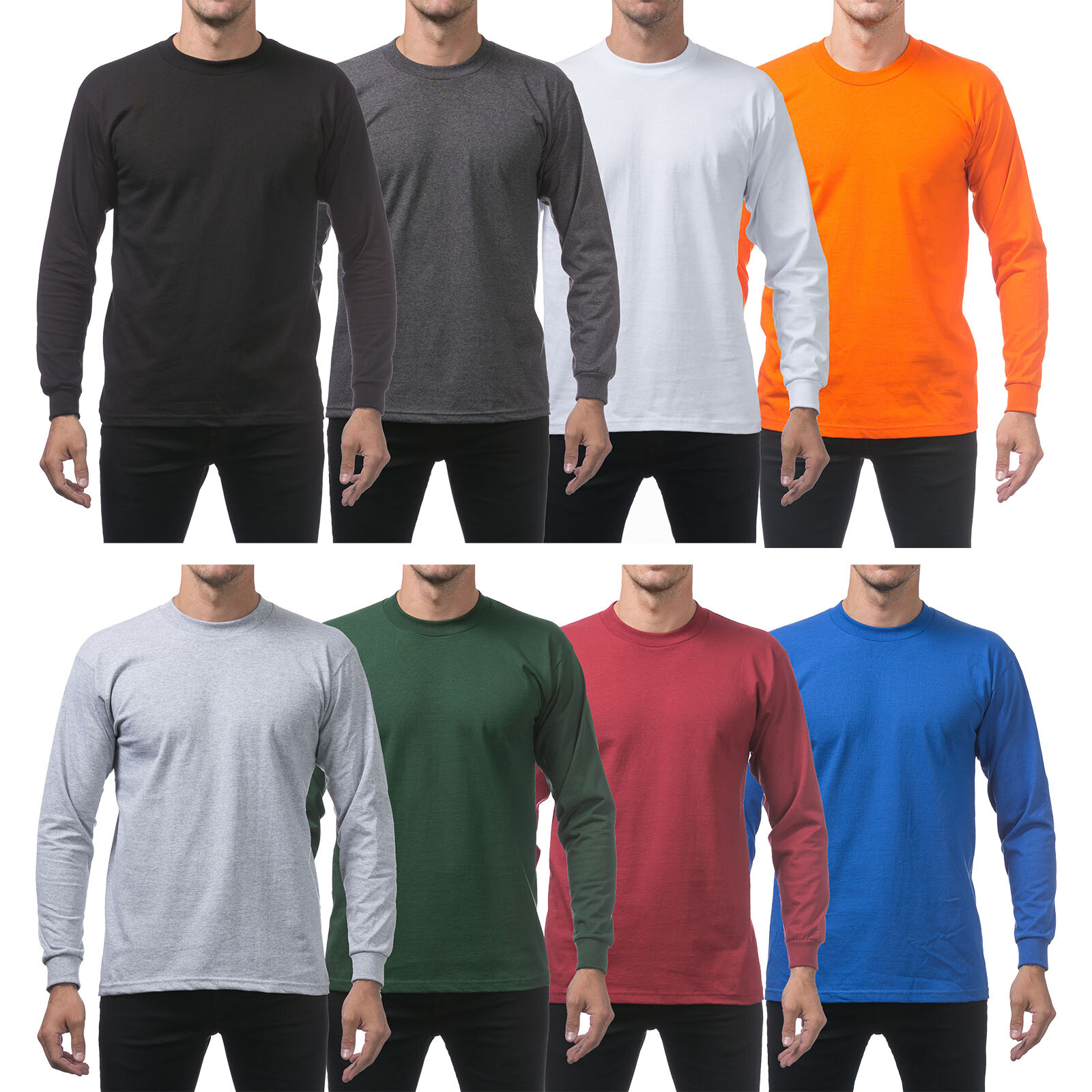 Pro Club Men’s Heavyweight Cotton Long Sleeve Crew Neck T-Shirt