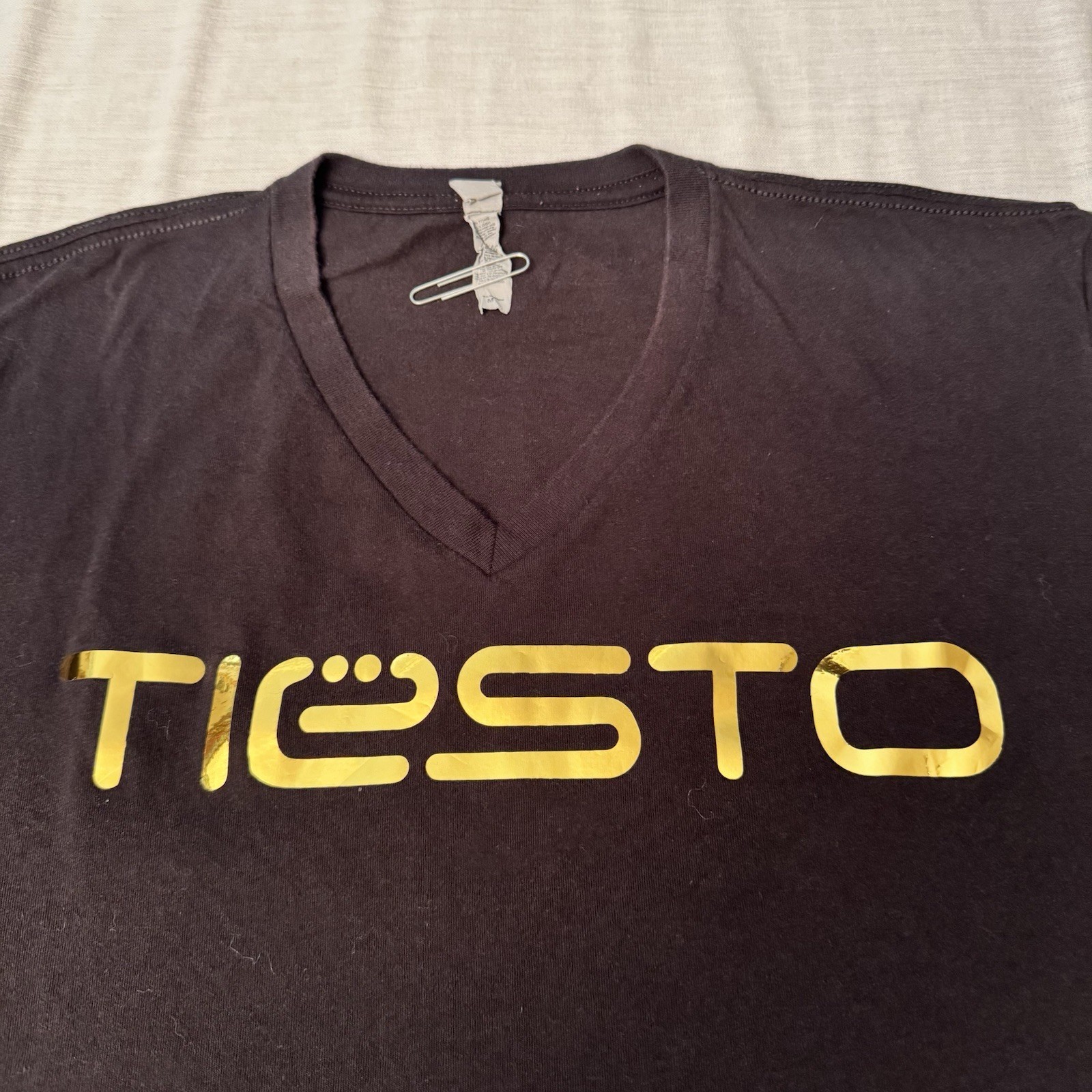 TIESTO Gold Letters V Neck T-Shirt Size S Electric Daisy Carnival J-Lo Ibiza