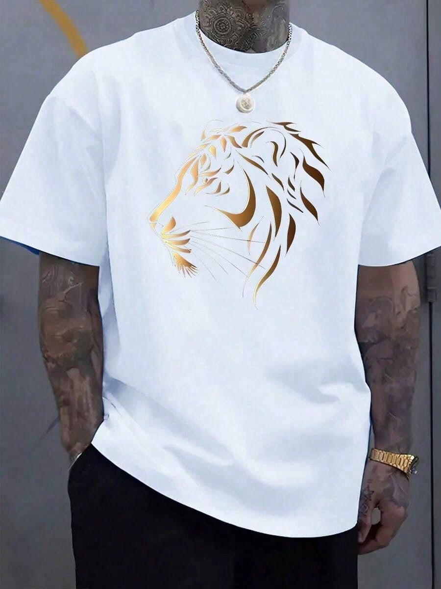 Men’s Cotton Tee With Striking Lion Print. 100% Breathable Cotton
