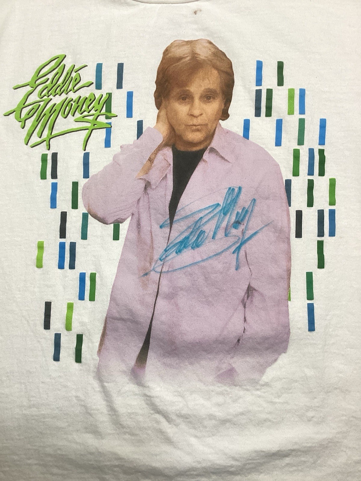 Vintage Y2K Eddie Money Tour Shirt Size XL White 2 Sided Autographed