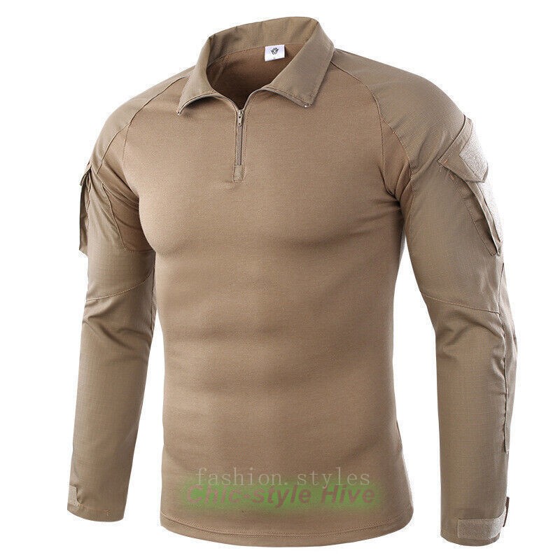 Combat Mens Tactical Shirt Long Sleeve T-Shirt Military Hunting Camo Army Shirt