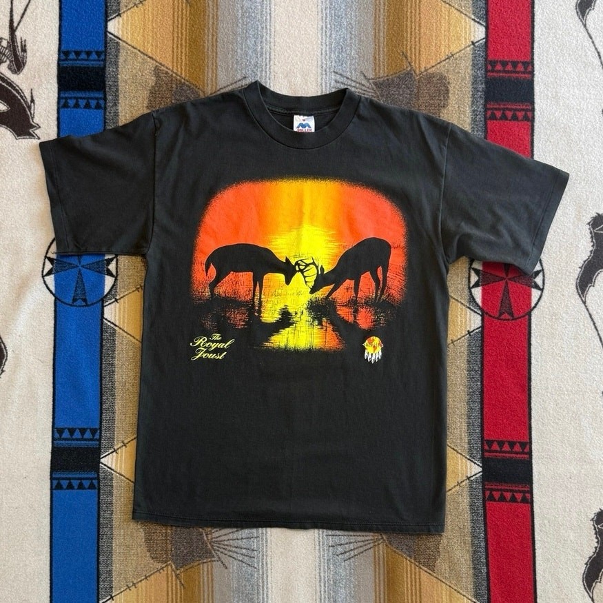 Vintage 90s Deer Buck “The Royal Joust” Outdoor Nature T-Shirt Size Large USA