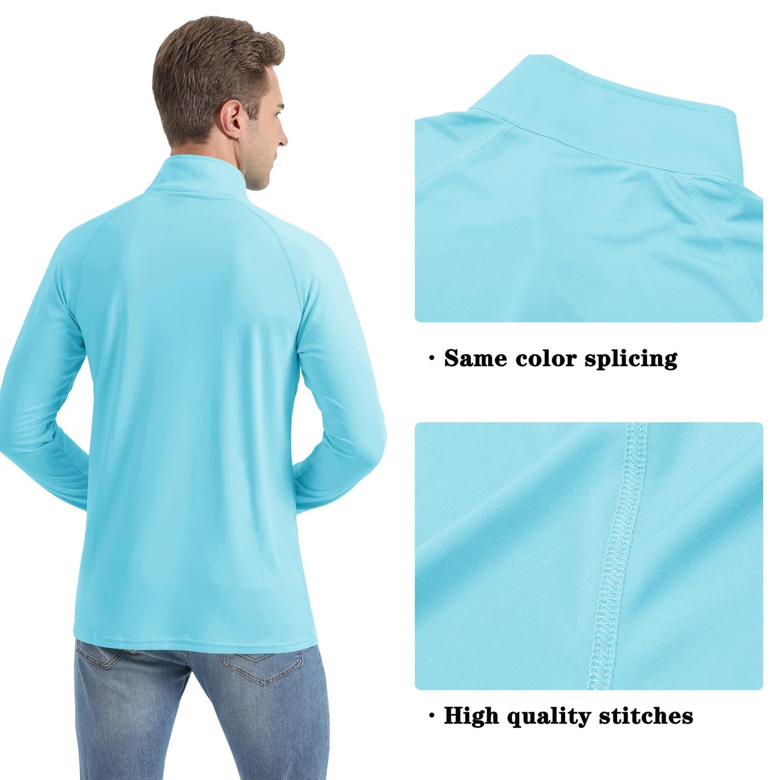 UPF50+ Men’s Sun Protection UV Shirts 1/4 Zip Long Sleeve Performance Golf Tops