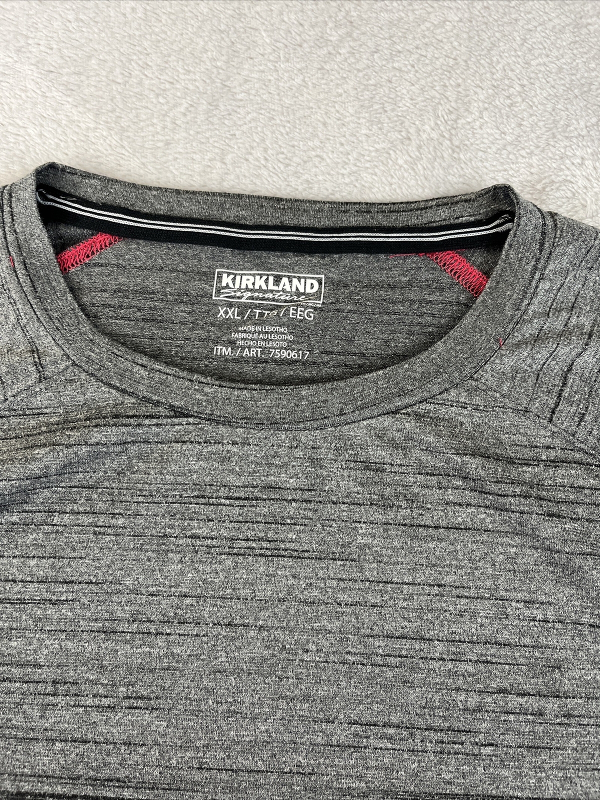 Kirkland Men’s Gray Striped short sleeve Active Tee Shirt Size XXL