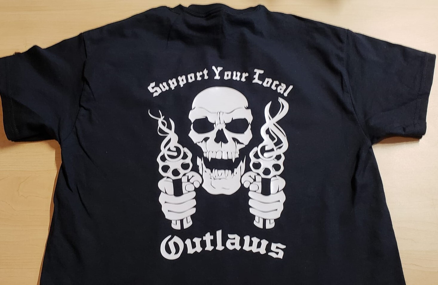 2 Sided Support your local Outlaws Biker Motorcycle MC t shirt outlaw Skull