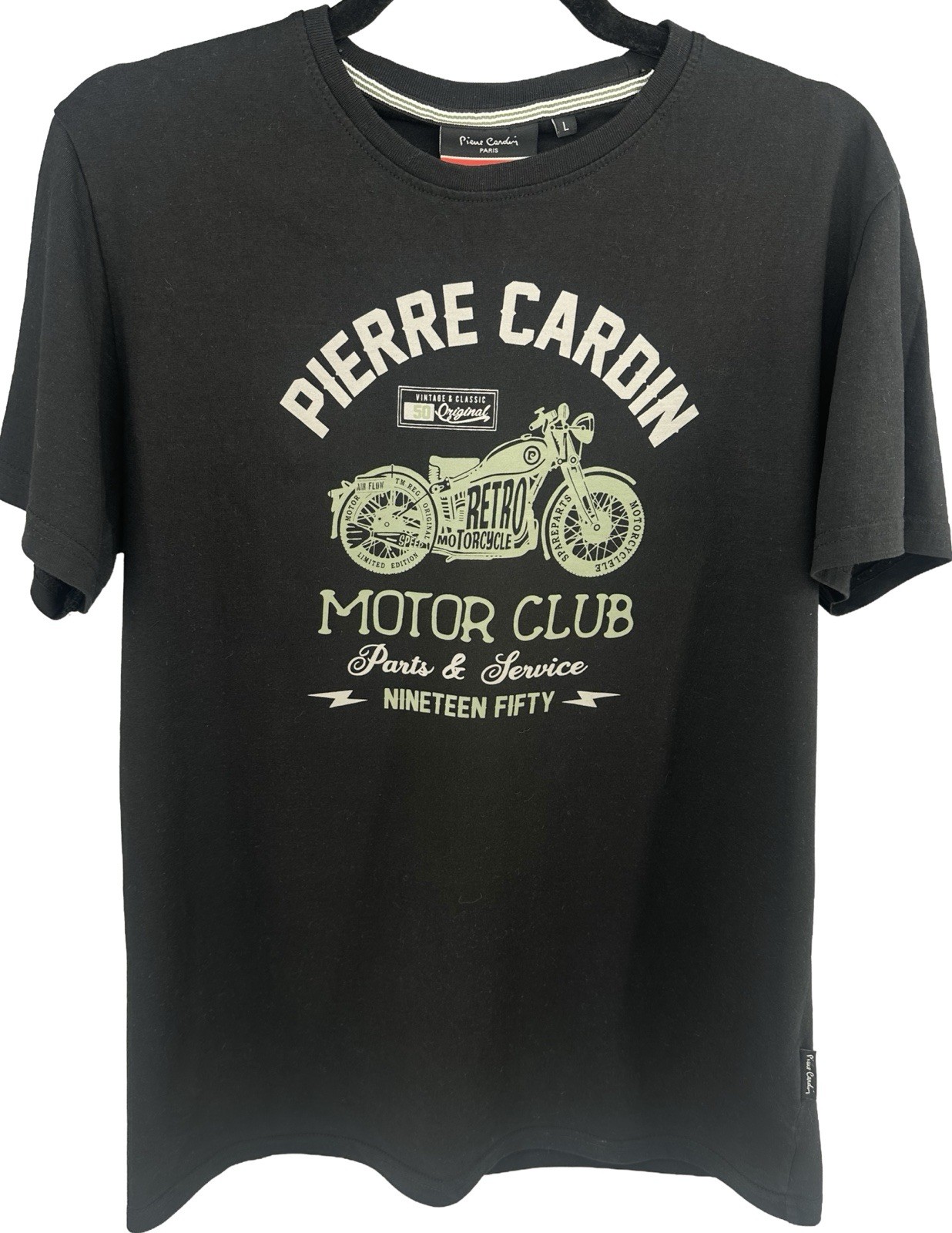Pierre Cardin Motor Club T Shirt Mens L Black Motorcycle Graphic Tee