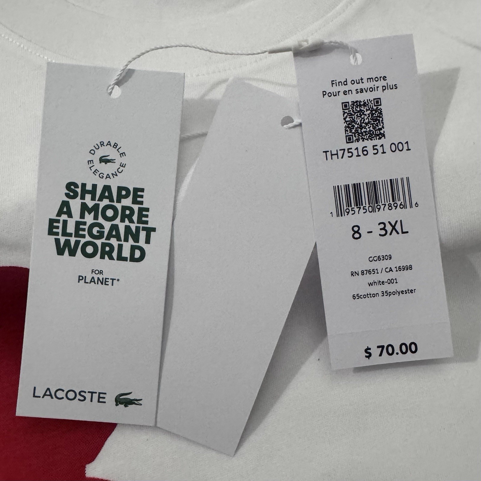 Lacoste Novak Djokovic Tennis T-shirt Tee Men’s Size 8 3XL USA White